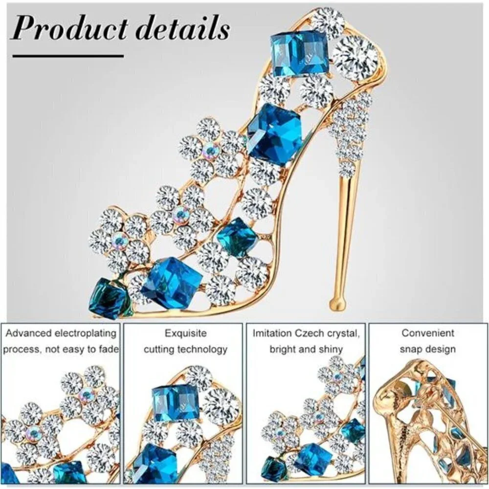 Elegant Crystal Brooch Set – High Heels, Angel Wings, and Eye Designs (4-Piece)